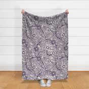 29 Soft Spring- Victorian Floral-Plum on Off White- Climbing Vine with Flowers- Petal Signature Solids- Violet- Dark Purple- Lavender- Natural- William Morris Wallpaper- Extra Large