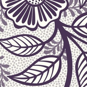 29 Soft Spring- Victorian Floral-Plum on Off White- Climbing Vine with Flowers- Petal Signature Solids- Violet- Dark Purple- Lavender- Natural- William Morris Wallpaper- Extra Large
