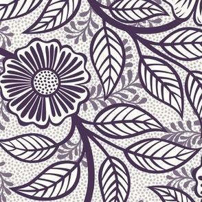 29 Soft Spring- Victorian Floral-Plum on Off White- Climbing Vine with Flowers- Petal Signature Solids- Violet- Dark Purple- Lavender- Natural- William Morris Wallpaper- Medium