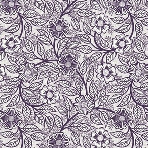 29 Soft Spring- Victorian Floral-Plum on Off White- Climbing Vine with Flowers- Petal Signature Solids- Violet- Dark Purple- Lavender- Natural- William Morris Wallpaper- Mini