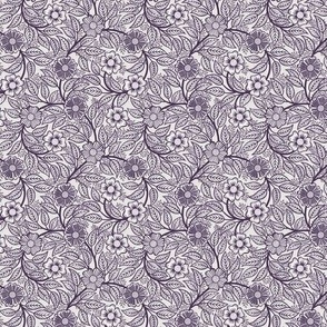 29 Soft Spring- Victorian Floral-Plum on Off White- Climbing Vine with Flowers- Petal Signature Solids- Violet- Dark Purple- Lavender- Natural- William Morris Wallpaper- Micro