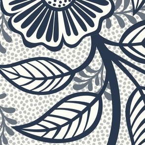 30 Soft Spring- Victorian Floral- Navy on Off White- Climbing Vine with Flowers- Petal Signature Solids- Navy Blue- Indigo Blue- Dark Blue- Natural- William Morris Wallpaper- Extra Large