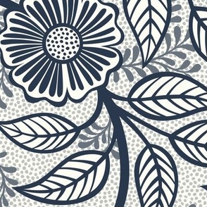 30 Soft Spring- Victorian Floral- Navy on Off White- Climbing Vine with Flowers- Petal Signature Solids- Navy Blue- Indigo Blue- Dark Blue- Natural- William Morris Wallpaper- Large