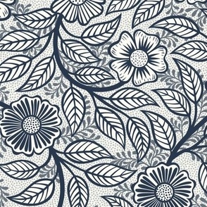 30 Soft Spring- Victorian Floral- Navy on Off White- Climbing Vine with Flowers- Petal Signature Solids- Navy Blue- Indigo Blue- Dark Blue- Natural- William Morris Wallpaper- Small