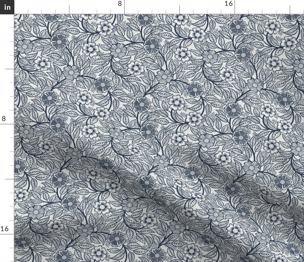 30 Soft Spring- Victorian Floral- Navy on Off White- Climbing Vine with Flowers- Petal Signature Solids- Navy Blue- Indigo Blue- Dark Blue- Natural- William Morris Wallpaper- Mini