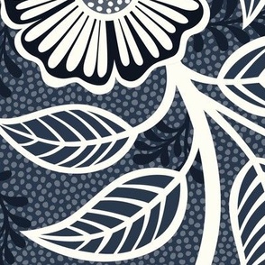 30 Soft Spring- Victorian Floral- Off White on Navy- Climbing Vine with Flowers- Petal Signature Solids- Navy Blue- Indigo Blue- Dark Blue- Natural- William Morris Wallpaper- Extra Large