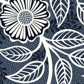 30 Soft Spring- Victorian Floral- Off White on Navy- Climbing Vine with Flowers- Petal Signature Solids- Navy Blue- Indigo Blue- Dark Blue- Natural- William Morris Wallpaper- Large