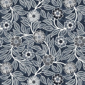 30 Soft Spring- Victorian Floral- Off White on Navy- Climbing Vine with Flowers- Petal Signature Solids- Navy Blue- Indigo Blue- Dark Blue- Natural- William Morris Wallpaper- Mini