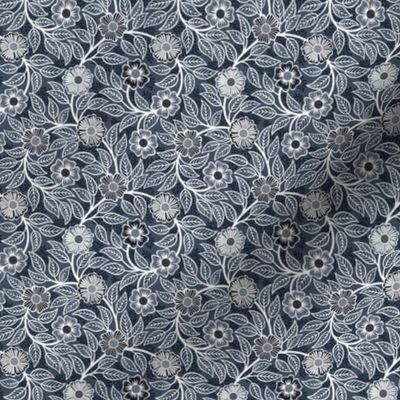 30 Soft Spring- Victorian Floral- Off White on Navy- Climbing Vine with Flowers- Petal Signature Solids- Navy Blue- Indigo Blue- Dark Blue- Natural- William Morris Wallpaper- Micro