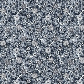 30 Soft Spring- Victorian Floral- Off White on Navy- Climbing Vine with Flowers- Petal Signature Solids- Navy Blue- Indigo Blue- Dark Blue- Natural- William Morris Wallpaper- Micro