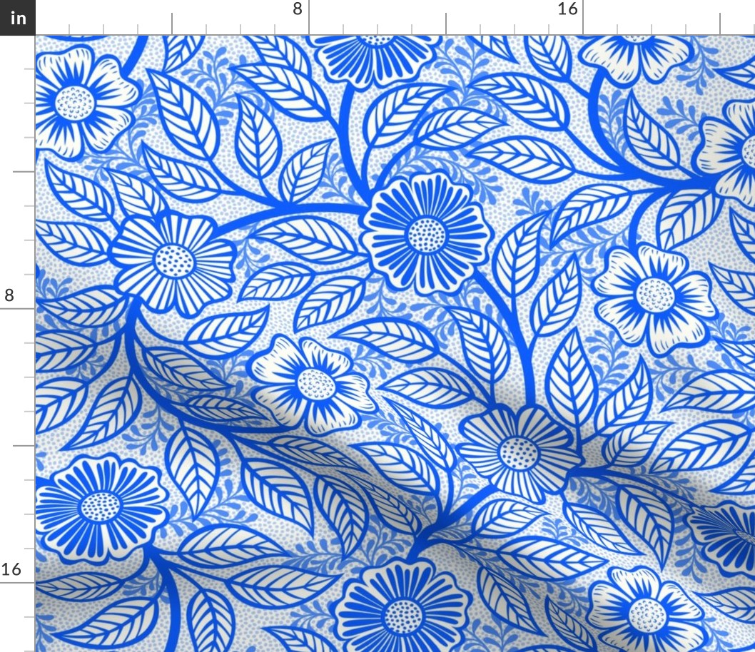 31 Soft Spring- Victorian Floral- Cobalt Blue on Off White- Climbing Vine with Flowers- Petal Signature Solids- Bright Blue- Dopamine- Electric Blue- Natural- William Morris Wallpaper- Medium