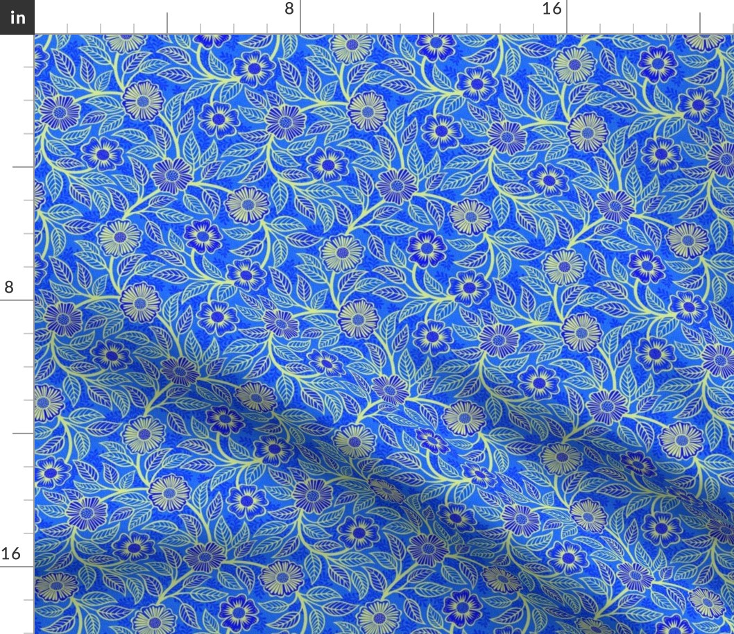 31 Soft Spring- Victorian Floral- Honeydew Green on Cobalt Blue- Climbing Vine with Flowers- Petal Signature Solids- Bright Blue- Dopamine- Electric Blue- Natural- William Morris Wallpaper- Mini