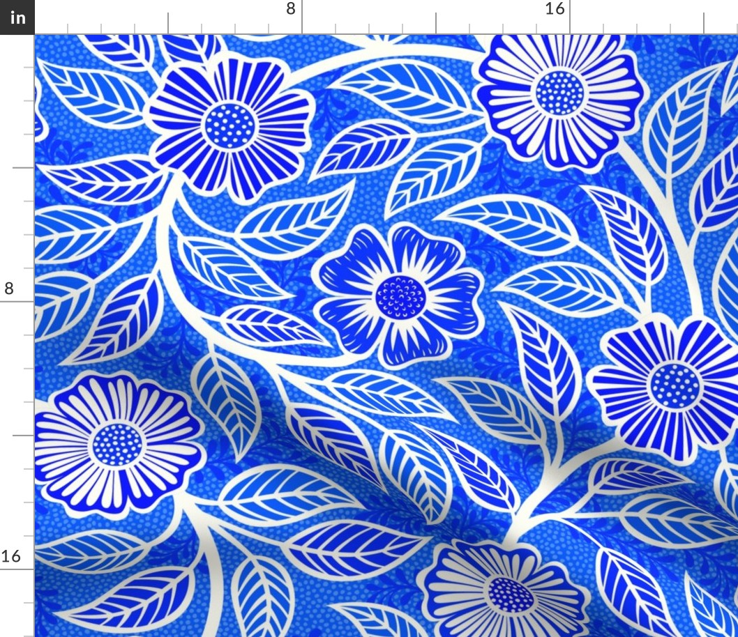 31 Soft Spring- Victorian Floral- Off White on Cobalt Blue- Climbing Vine with Flowers- Petal Signature Solids- Bright Blue- Dopamine- Electric Blue- Natural- William Morris Wallpaper- Large