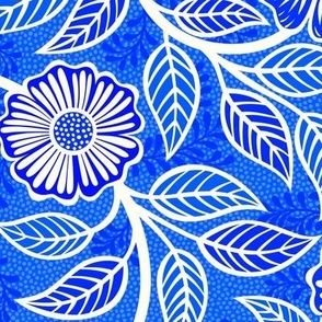 31 Soft Spring- Victorian Floral- Off White on Cobalt Blue- Climbing Vine with Flowers- Petal Signature Solids- Bright Blue- Dopamine- Electric Blue- Natural- William Morris Wallpaper- Medium