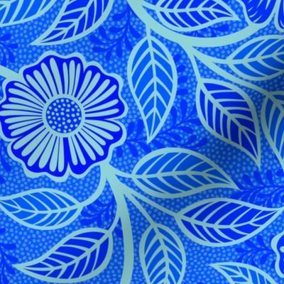 31 Soft Spring- Victorian Floral- Pool Turquoise on Cobalt Blue- Climbing Vine with Flowers- Petal Signature Solids- Bright Blue- Dopamine- Electric Blue- Natural- William Morris Wallpaper- Medium