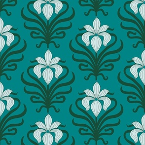 Iris art deco pattern on green