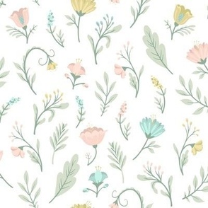 Fables // Wildflowers // Rose, Sage, Mustard, Turquoise on White // Medium 