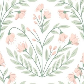 Fables // Enchanted Garden Blooms // Rose Pink, Sage Green on White // Medium 