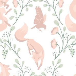 Fables // Fox & the Crow / Grapes // Rose Pink & Sage Green on White // Medium 