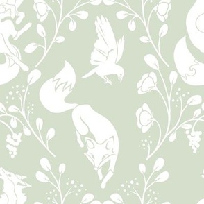 Fables // Fox & the Crow / Grapes // Sage Green & White // Medium 
