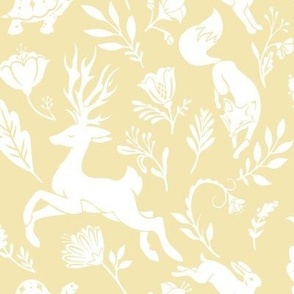 Fables // White Stag, Fox, Tortoise & Hare // Mustard Yellow & White // Medium 