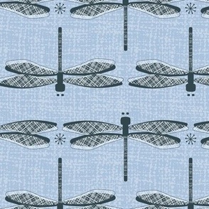 Dragonflies With Textured Wings in Pantone Ultra-Steady Colors on Blue Textured Ground Medium Scale