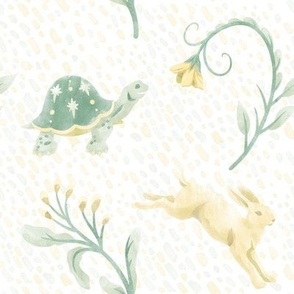 Fables Watercolor // Tortoise & Hare // Turtle Bunny // Sage, Moss, Mustard on White // Medium 