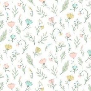 Fables // Wildflowers // Rose, Sage, Mustard, Turquoise on White // Small 