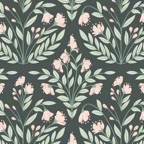 Fables // Enchanted Garden Blooms // Rose Pink, Sage Green on Charcoal // Small 