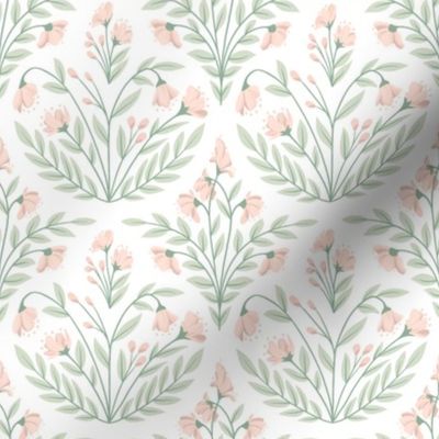 Fables // Enchanted Garden Blooms // Rose Pink, Sage Green on White // Small 