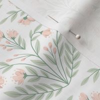 Fables // Enchanted Garden Blooms // Rose Pink, Sage Green on White // Small 