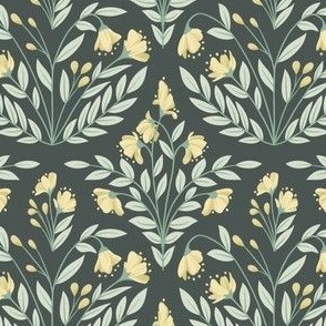 Fables // Enchanted Garden Blooms // Mustard Yellow, Sage Green on Charcoal // Small 