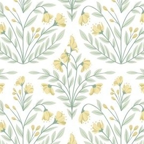 Fables // Enchanted Garden Blooms // Mustard Yellow, Sage Green on White // Small 