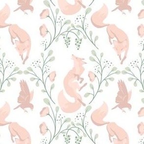 Fables // Fox & the Crow / Grapes // Rose Pink & Sage Green on White // Small 