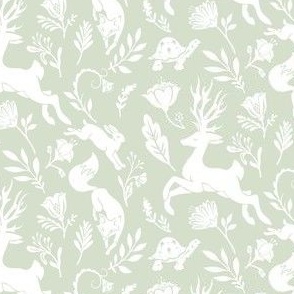 Fables // White Stag, Fox, Tortoise & Hare // Sage Green & White // Small 