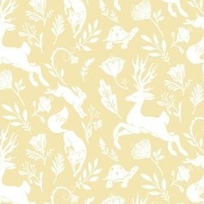 Fables // White Stag, Fox, Tortoise & Hare // Mustard Yellow & White // Small 