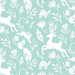 Fables // White Stag, Fox, Tortoise & Hare // Turquoise Blue & White // Small 