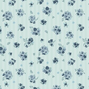 Cottage Core Ditsy Floral with Stripes - Soft Blues