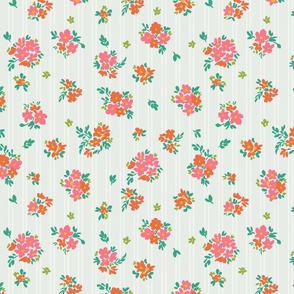 Cottage Core Ditsy Floral with Stripes - Bright Multi on Neutral