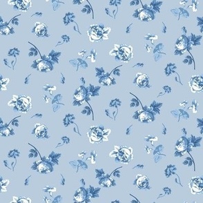 Tiny Rose Floral English Cottage Garden Blue and White SMALL 4 X 4