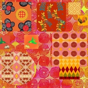 A Collage of Clashing Patterns: Reds, Pinks, Oranges, Yellows