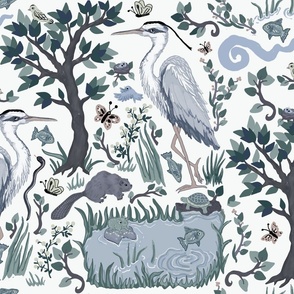 Gray Herons Blue And White