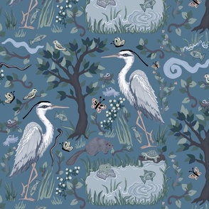 Gray Herons On Blue