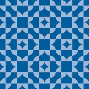 Retro Geometric Circular Quarters Mediterranean Tiles- Blue and light blue - small