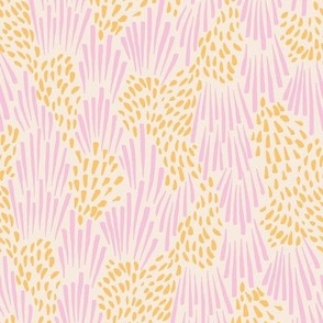 Modern abstract grassy wheat field in lilac and mustard