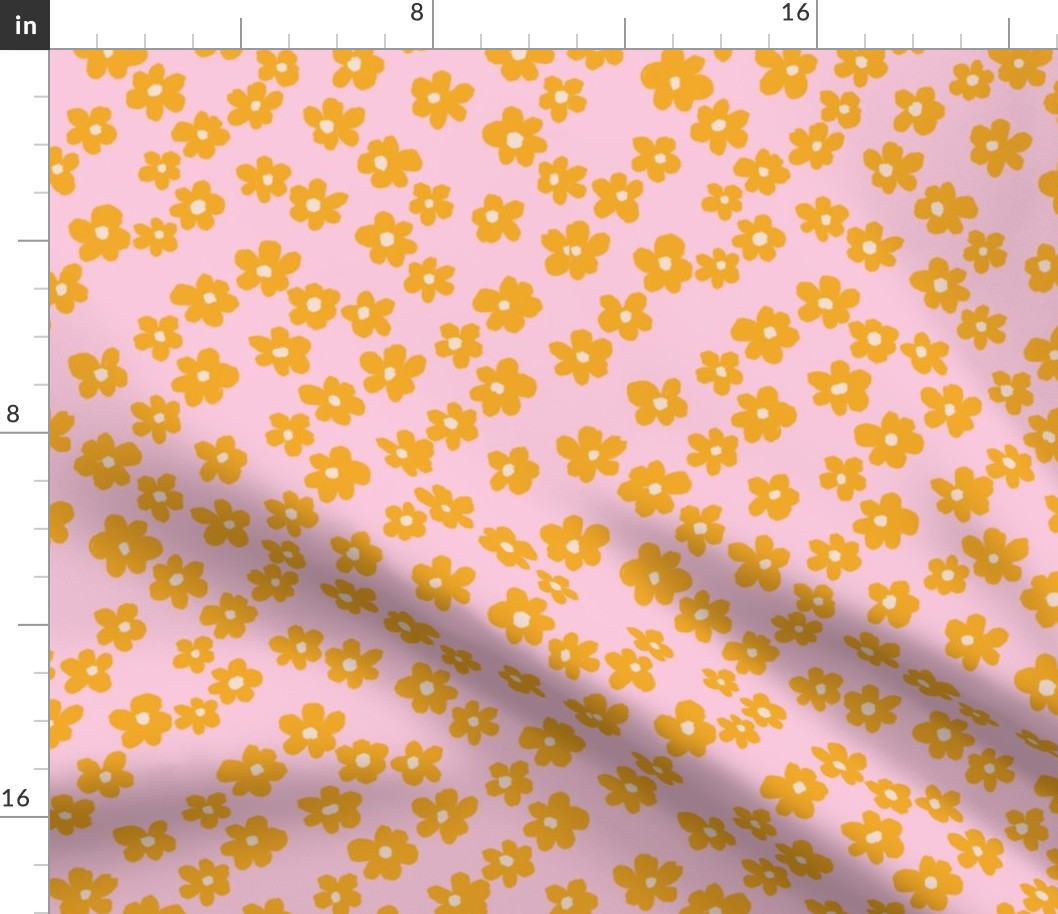  Medium//cute yellow flowers on pink