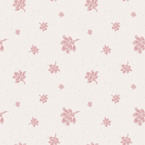 Linocut Flower Buds, Floral, Baby Pink, Medium
