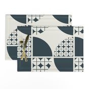 Beige and Deep Blue diamonds, circles and squares in geometric tile pattern