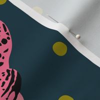 Pink Leopard on polkadots navy