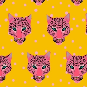 Pink Leopard on polkadots yellow